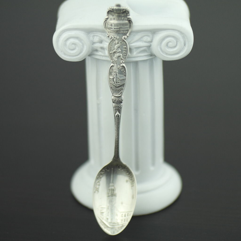 Antique sterling silver spoon picture The Boston Hub USA Old South Church 1775