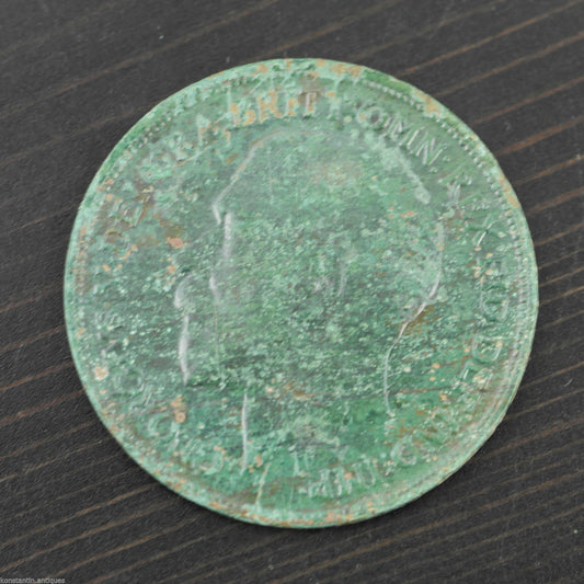 Moneda vintage de 1919 Un centavo George V Gran Bretaña Bronce con pátina