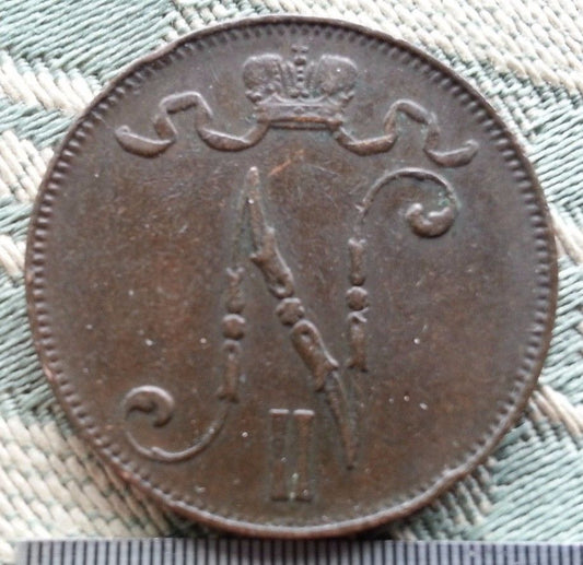 Antike 1901 Münze 5 Kopeken Pennia Kaiser Nikolaus II. des Russischen Reiches Finnland