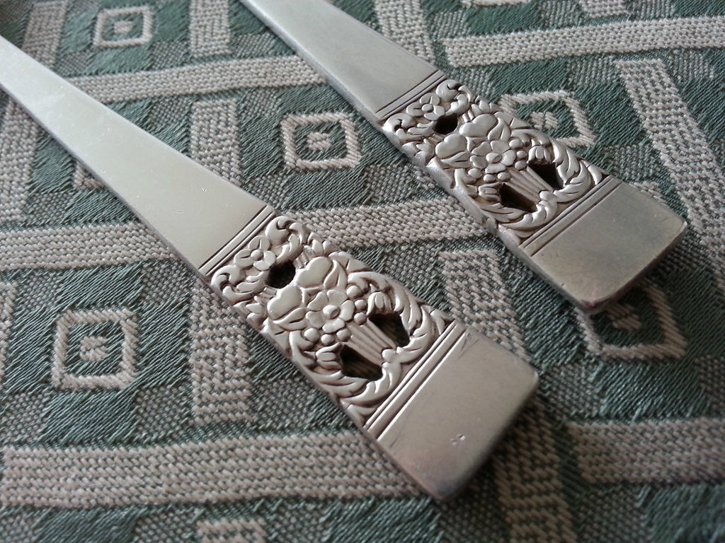 Vintage Community silver plated decorated two serving spoons British Empire