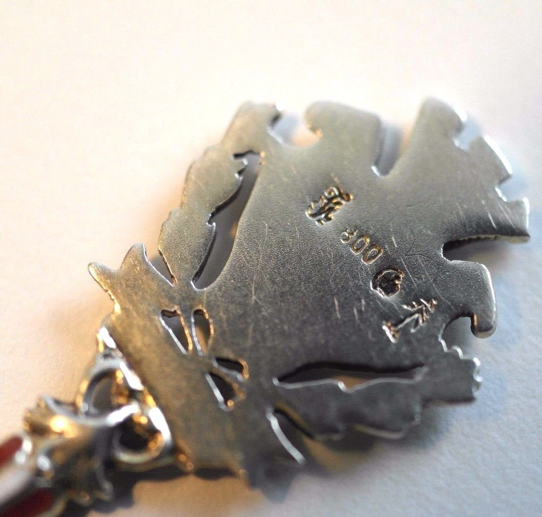 Cuchara de plata maciza esmaltada alemana Rathaus Hamburgo escudo de armas 800 cruz