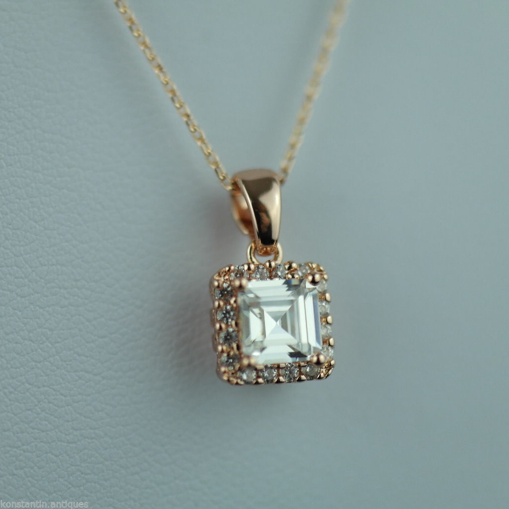 Impresionante oro sobre plata de ley Colgante de piedra transparente en cadena 925 Genevive