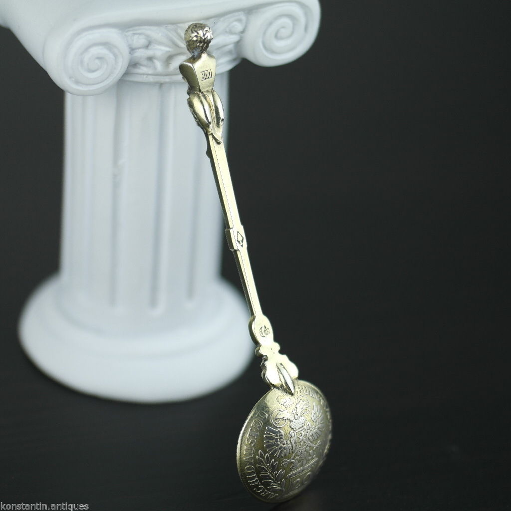 Antiguo 1757 plata maciza chapada en oro 20 cuchara de monedas Kreuzer Theresia Imperio Austriaco 800