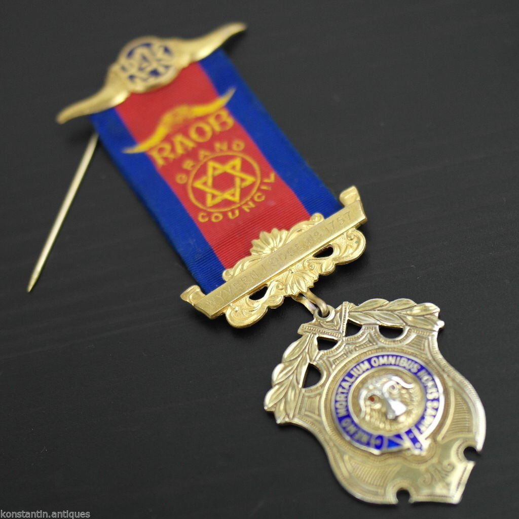 Vintage 1972 medalla chapada en oro de plata maciza Birmingham PRIMO RAOB Wyvern lodge