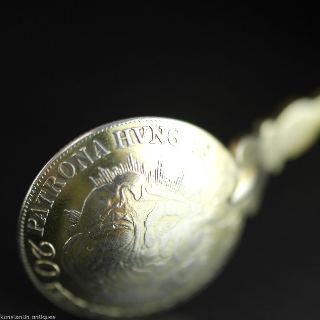 Antique 1835 gold plated solid silver 20 Kreuzer coin spoon Francis II Holy Roman Emperor 800 German