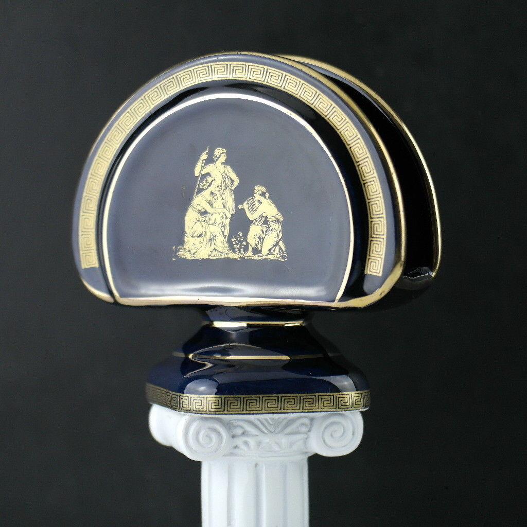 Vintage handmade Greek Royal Blue 24ct Gold plated pottery napkin holder made by Fakiolas, Greece