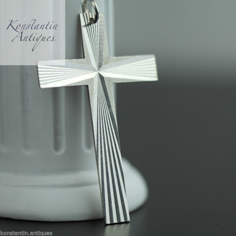 Colgante de cruz de plata de ley vintage sólido Art Déco regalo raro 