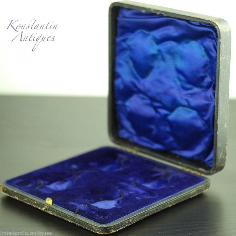 Caja antigua para juego de cuencos y cucharas de mostaza salada Imperio Británico