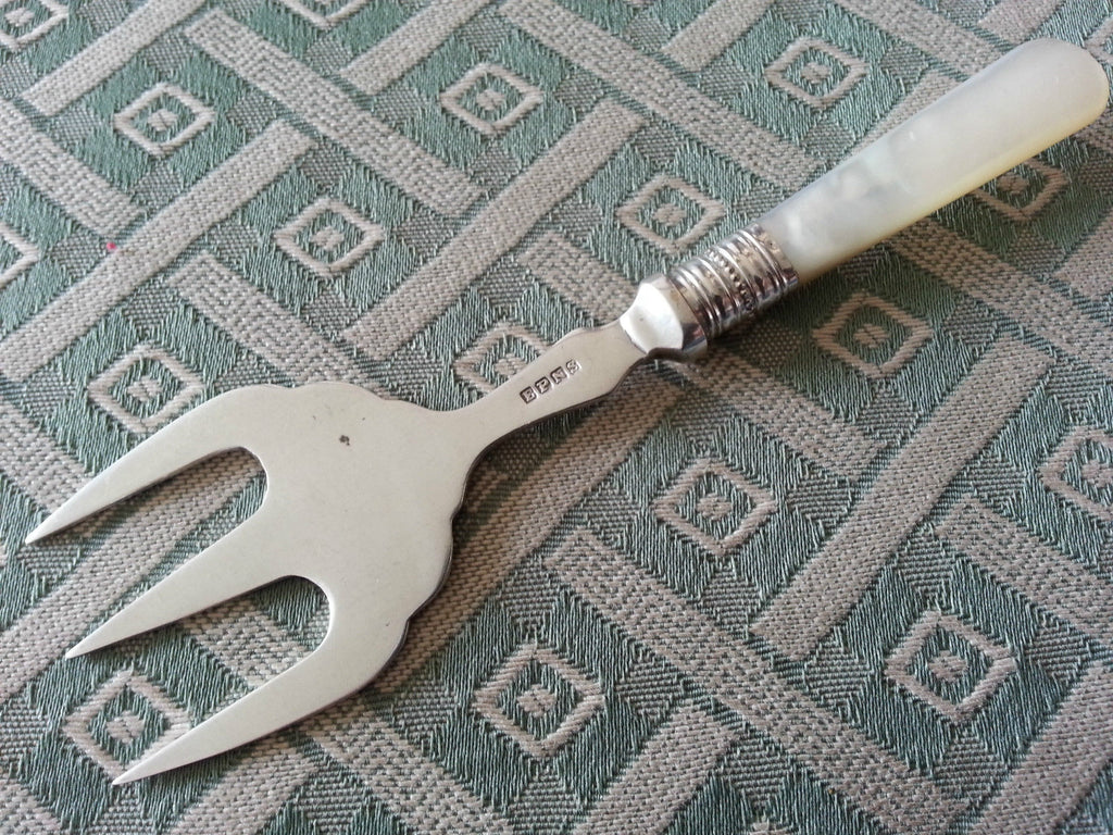 Antique silver plated fish fork with Nacre MOP handle