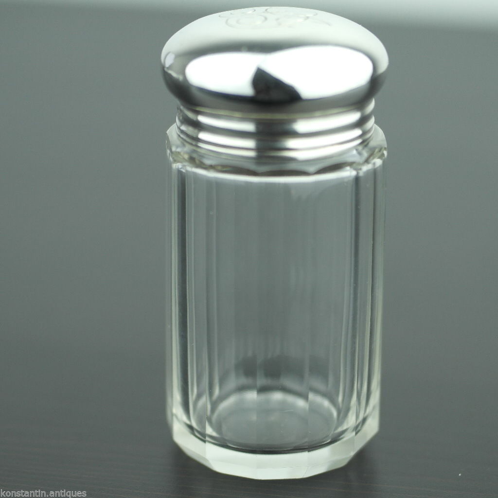 Antigua botella de tocador de vidrio tallado de 1927 con tapa de plata maciza Londres