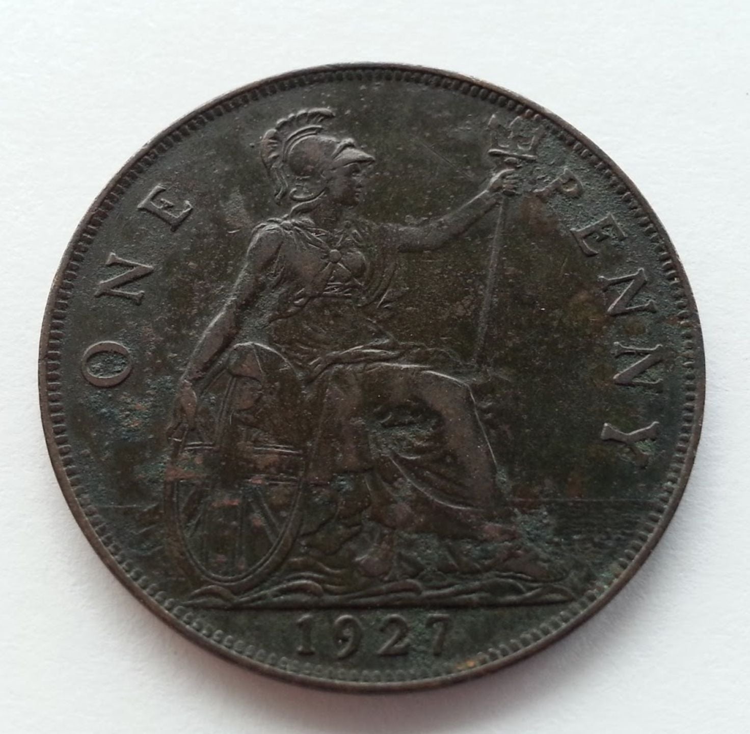 Vintage 1927 coin one penny George V of British Empire London 20thC