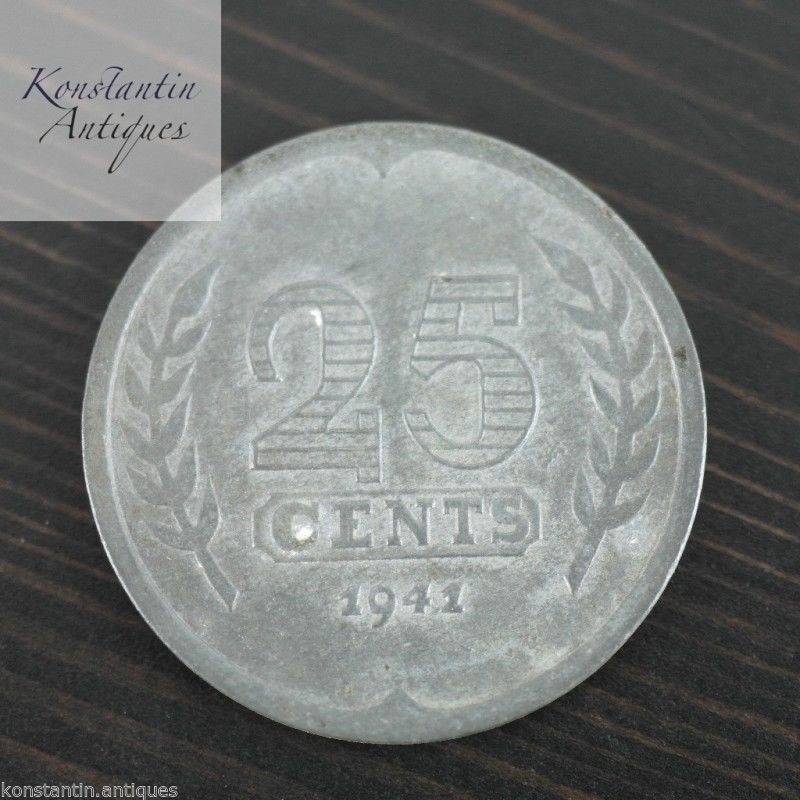 Vintage 1941 coin 25 cents Netherlands old gift