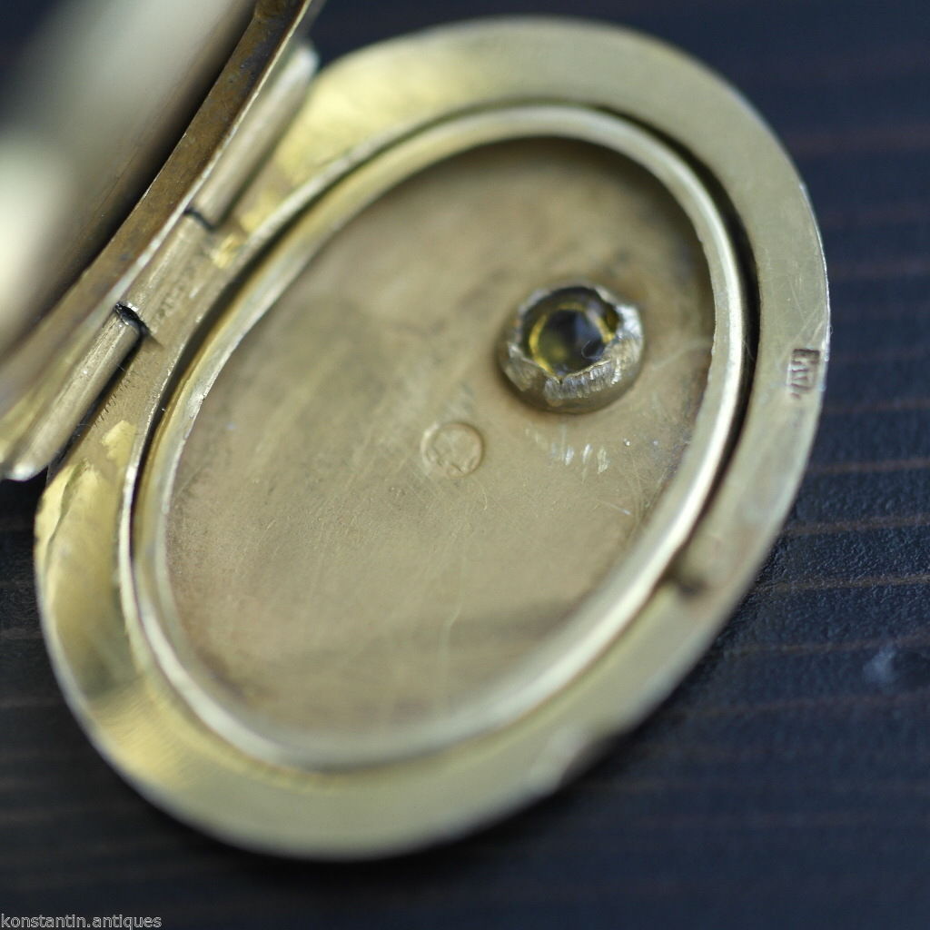 Vintage massives Silber Medaillon Anhänger Citrin Edelstein Charm vergoldet Russisch В875