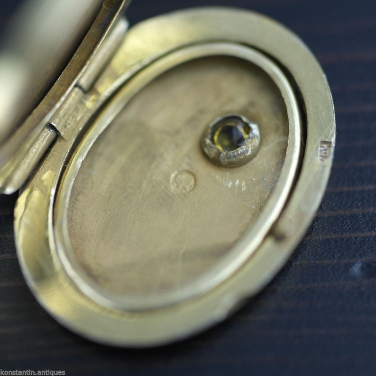 Vintage solid silver Locket pendant citrine gemstone charm gilt Russian В875