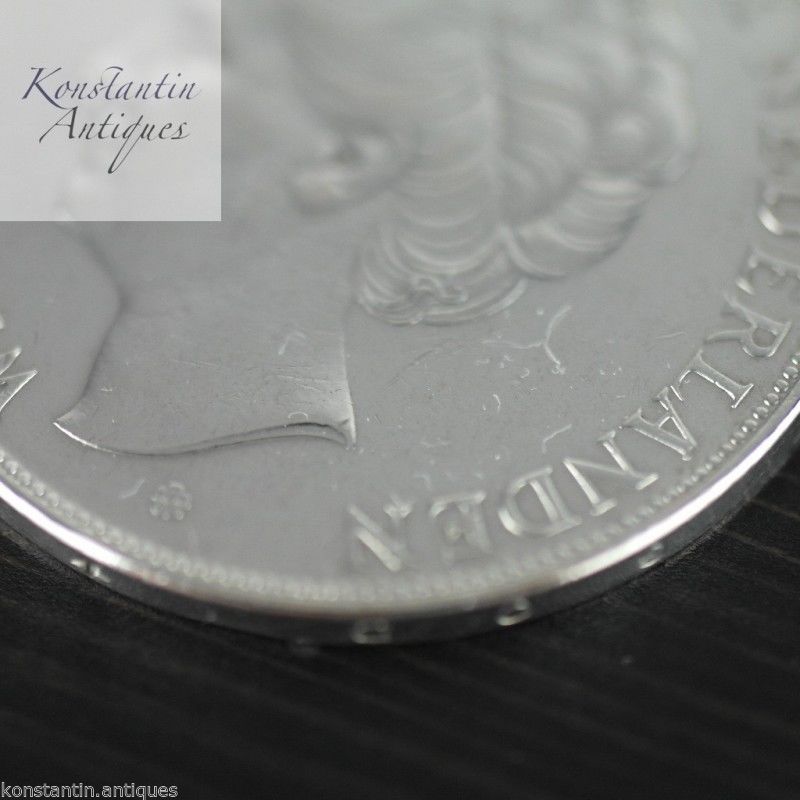 Vintage 1937 silver coin 2.5 Gulden Queen Wilhelmina of the Netherlands 20thC