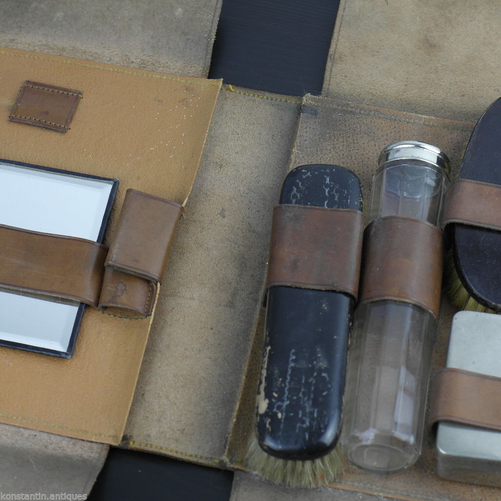 Antique 1911 original leather soldier hygiene case