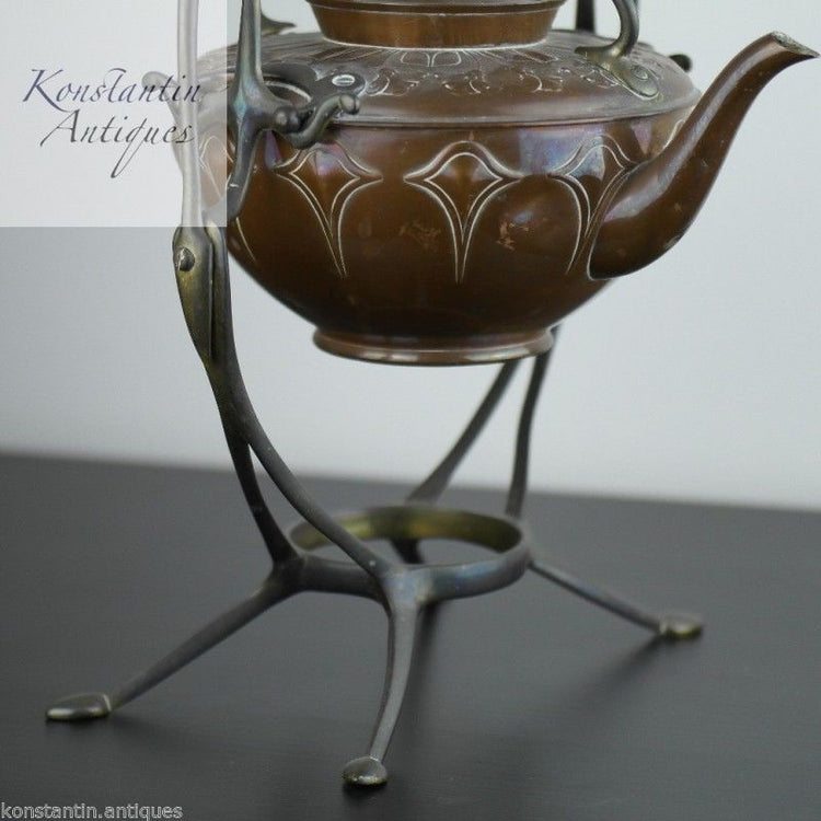 Jugendstil WMF Kupfer Tee-/Kaffee-/Spirituosenkessel auf Zinnständer Antik