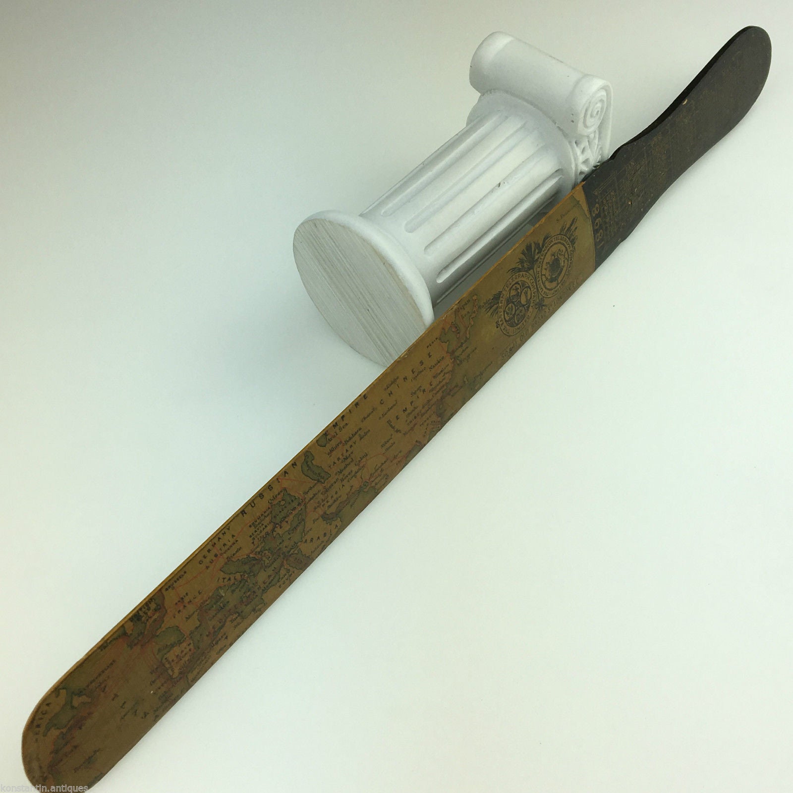 Antiker Seitenwender/Brieföffner aus Holz von 1898 mit Karte The Eastern Telegraph Com