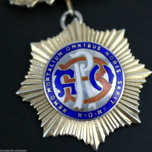Vintage 1975er RAOB-Ehrentafel aus massivem Silber mit vergoldeter Medaille