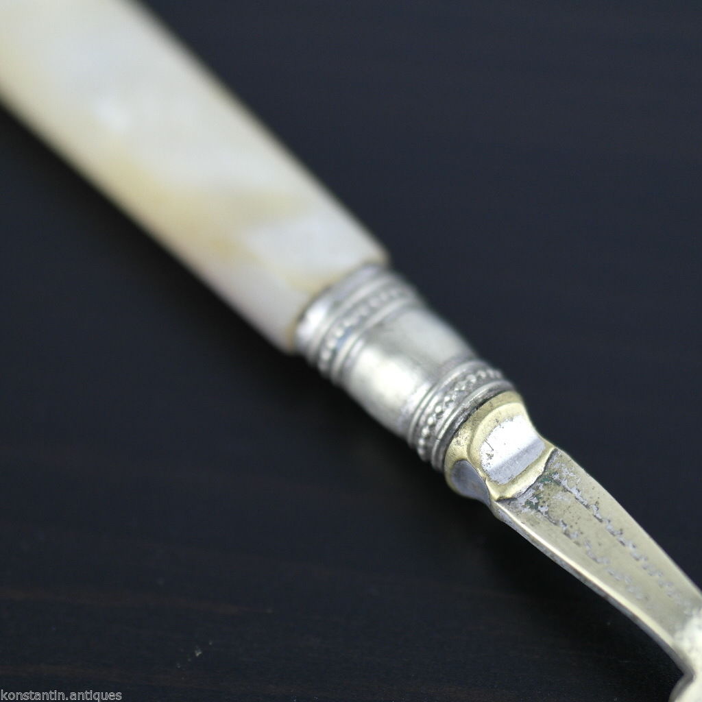 Antique table fish fork with mother of pearl handle Sheffield silver plated