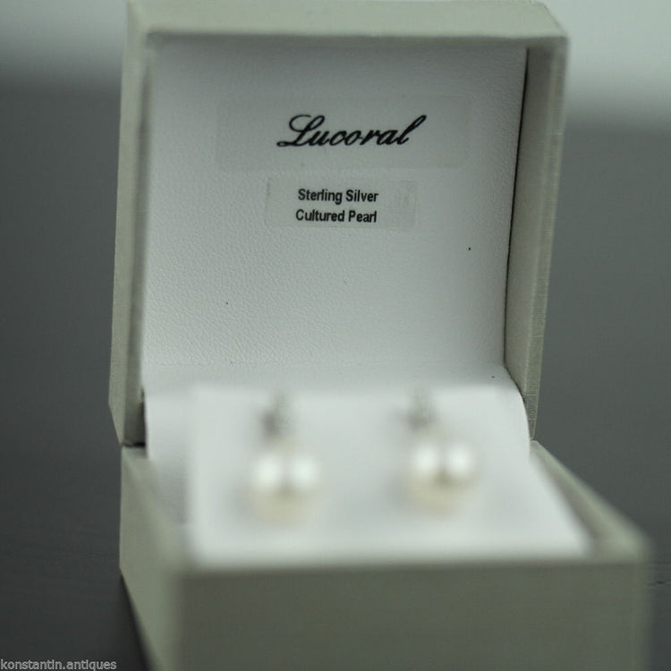 Stylish sterling silver cultured pearls earrings CZ Lucoral 925 boxed