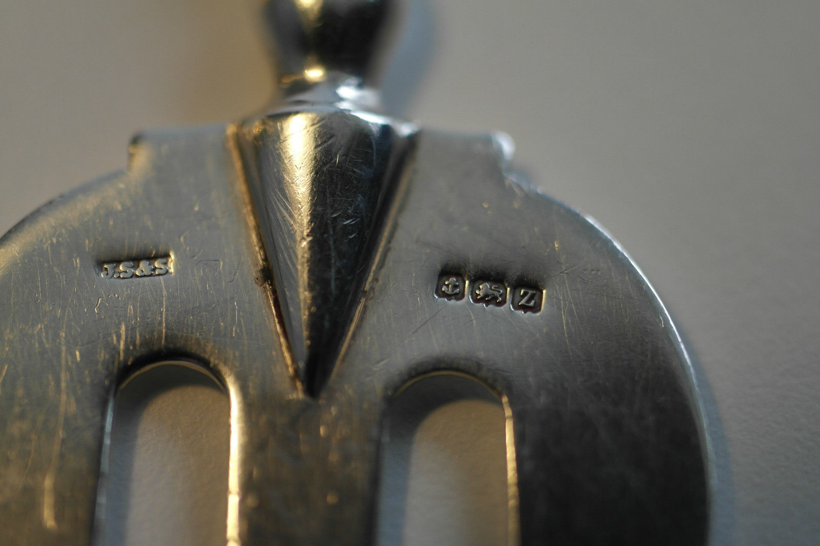 Antique 1924 solid silver nephrite stone handle fork British jade