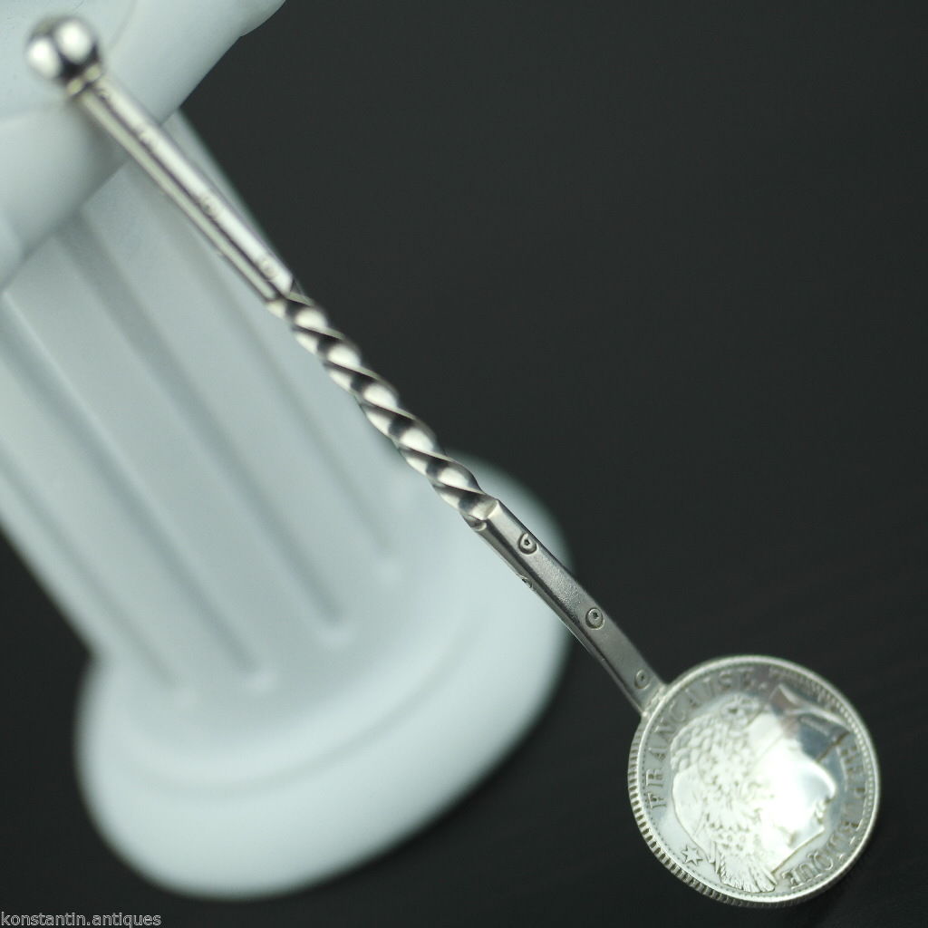 Antique 1872 solid silver coin spoon France Republique Liberte 1 Franc