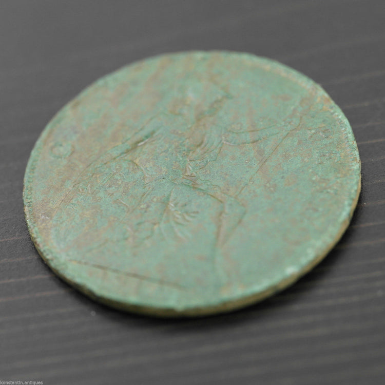 Antique 1914 bronze coin One penny George V British Empire with patina