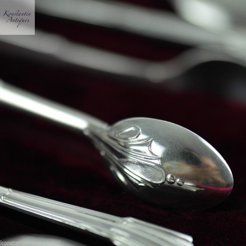 Cucharas de té antiguas de plata de ley de 1905 set 12+ pinzas Sheffield Atkin Brothers