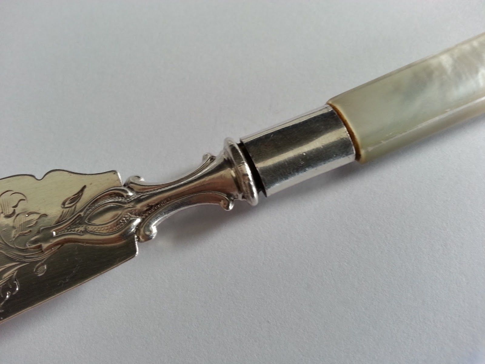 Victorian 1851 solid silver knife mother of pearl handle Sheffield Antique gift
