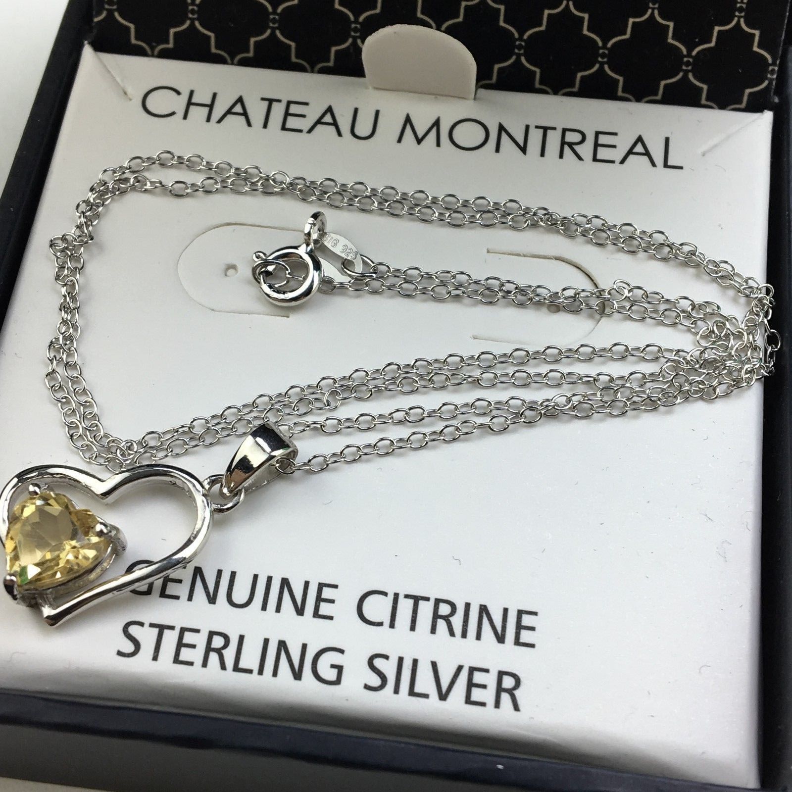 Sterling silver Citrine stone pendant on chain 925 Chateau Montreal