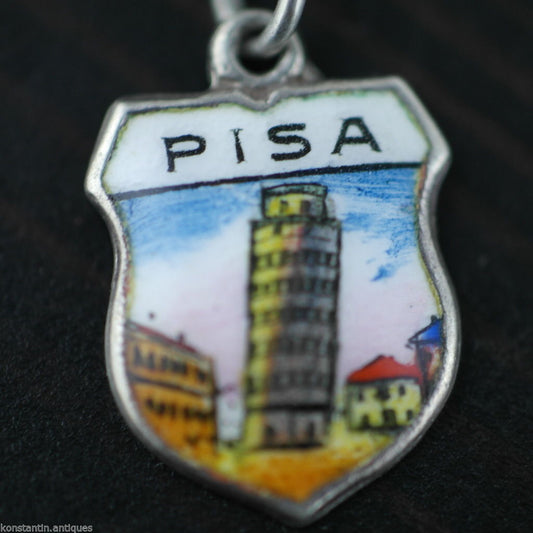 Vintage Pisa enamel 800 REU silver charm pendant Italy