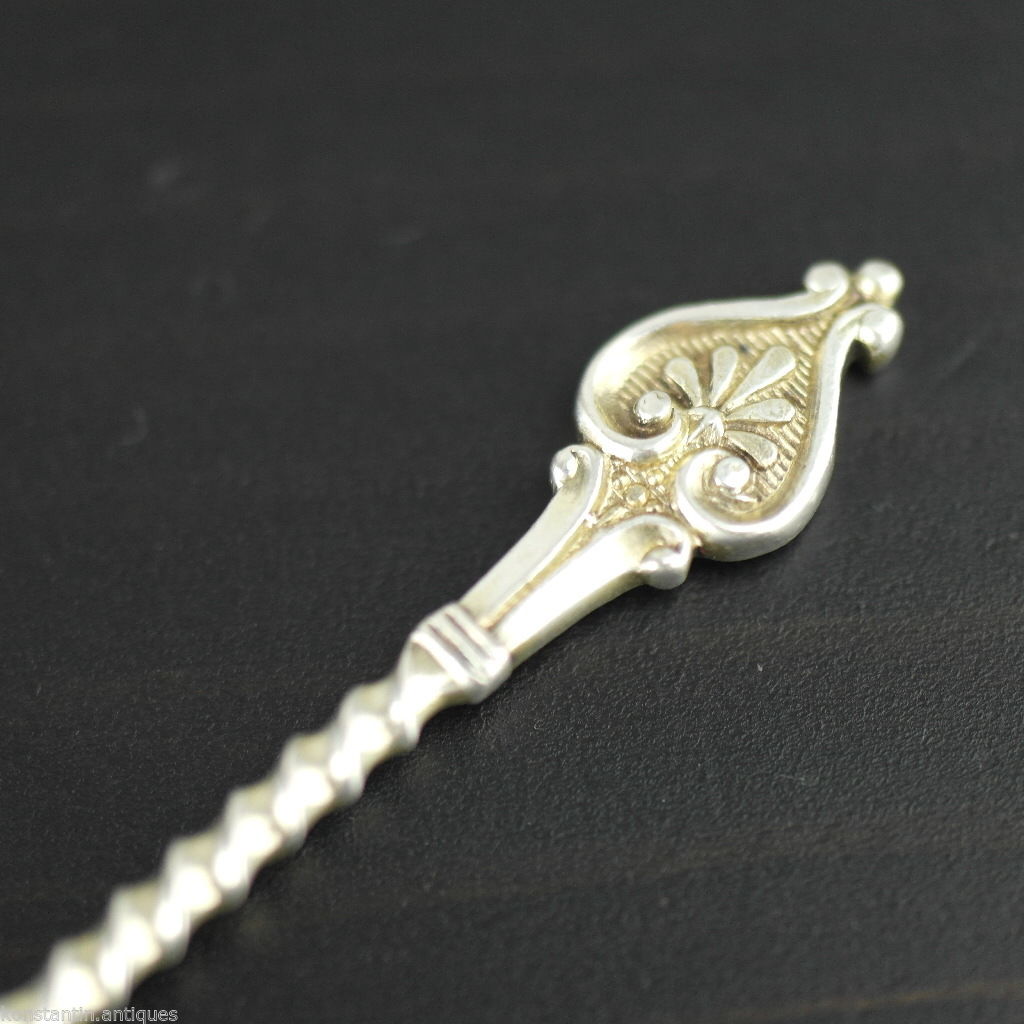 Antique 19thC solid silver spoon ornamented head Germany Peter Bruckmann