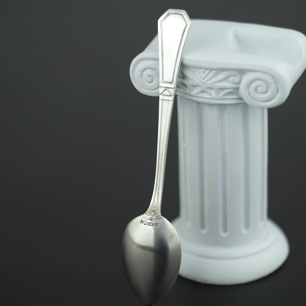 Antique enamel picture solid silver spoon German Dusseldorf Konsthalle 800