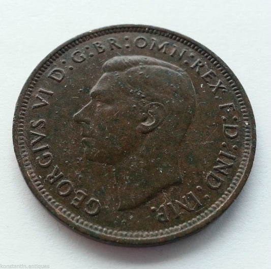 Vintage 1938 moneda 1 centavo George Vl del Imperio Británico 20thC Londres