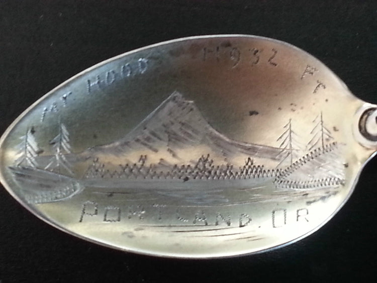 Cuchara de plata de primera ley chapada en oro antiguo USA Portland Or.