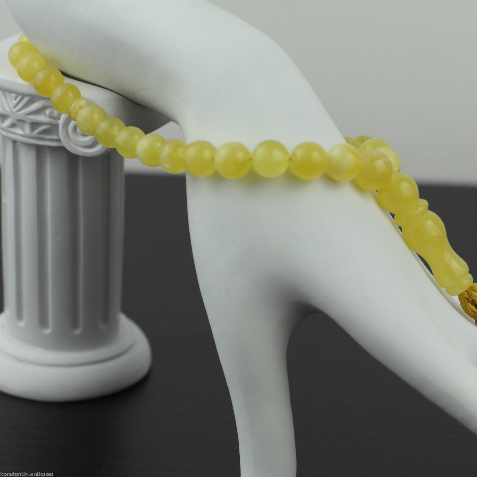 Pulsera de cuentas de ámbar báltico genuino Islam Tasbih Rosario blanco yema nublada 