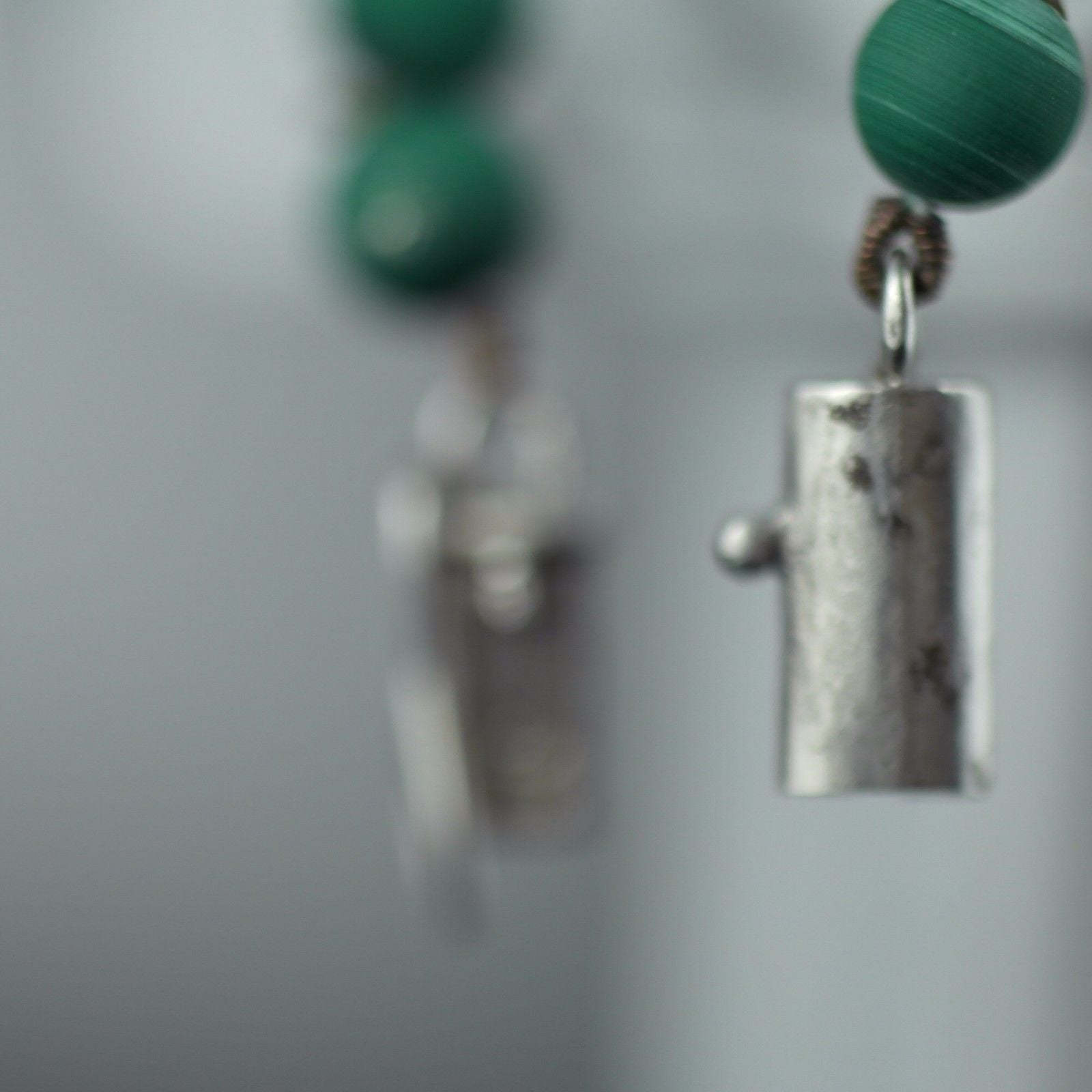 Antique malachite beads necklace with solid silver lock Portugal