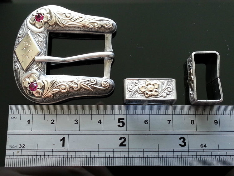 Vintage sterling silver buckle rubies 10K gold elements keepers Nelson Bringhoff