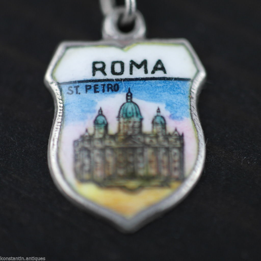 Vintage Roma enamel 800 REU silver charm pendant Rome Italy