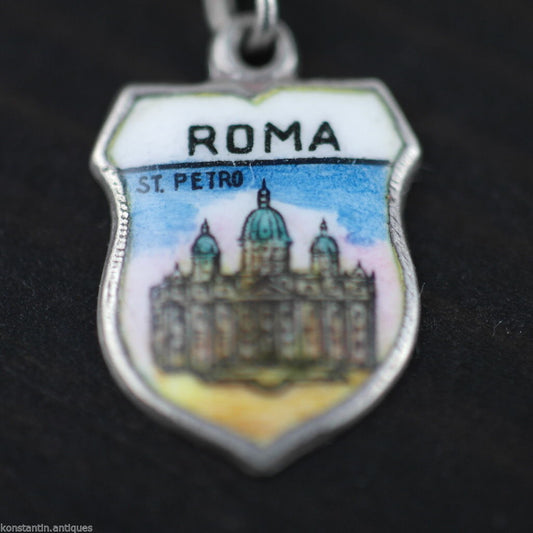 Vintage Roma Emaille 800 REU Silber Charm Anhänger Rom Italien
