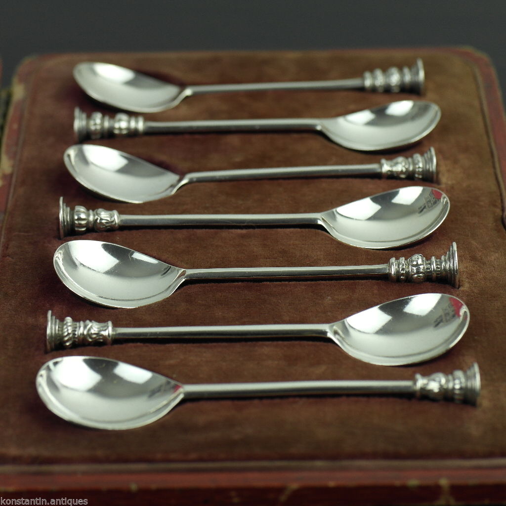 Antique 1916 set solid silver spoons for crushing sugar from Thomas Bradbury