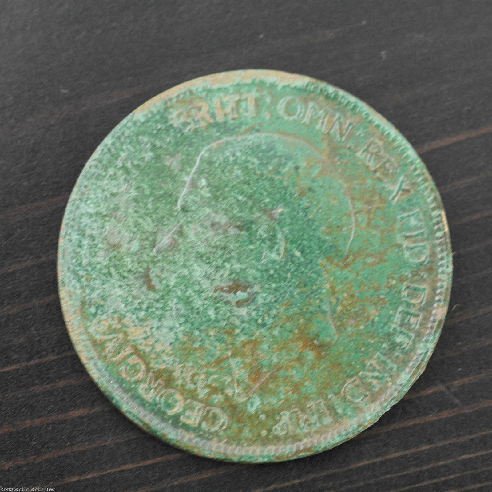Vintage 1929 coin One penny George V of British Empire Bronze with patina
