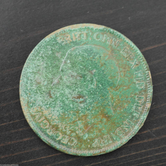 Moneda vintage de 1929 Un centavo de Jorge V del Imperio Británico Bronce con pátina