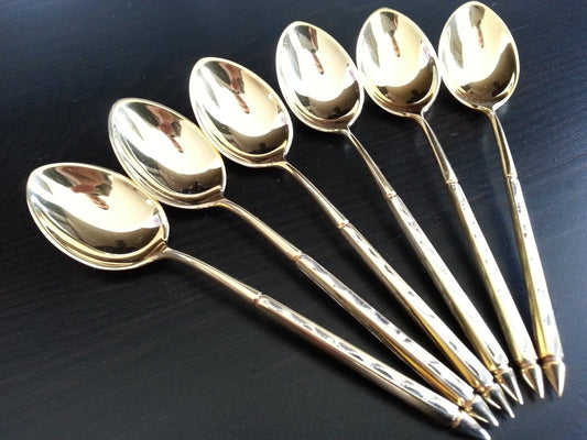 Juego vintage de seis cucharas de café y té doradas de plata maciza Dinamarca Sterling 925 S 55