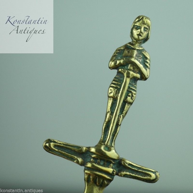 Vintage solid brass letter opener Knight with sword on the top