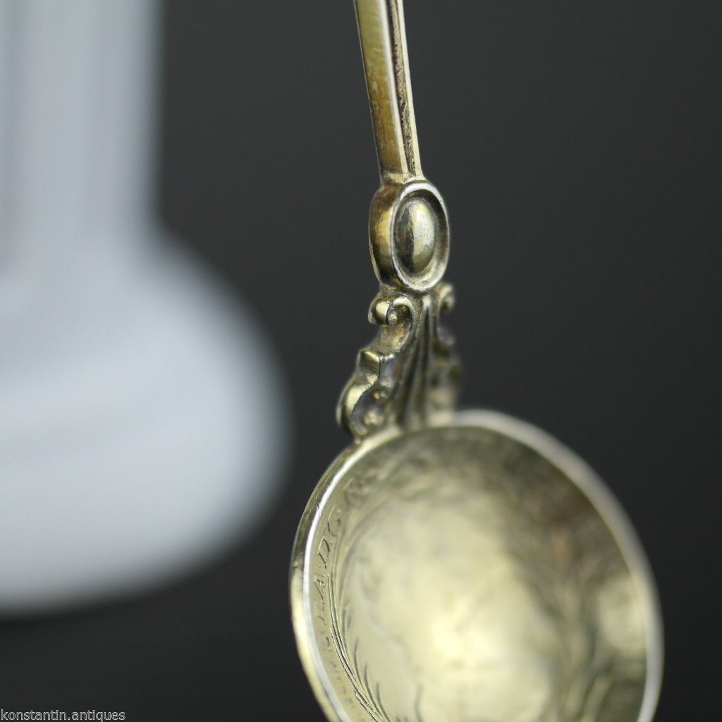 Antiker 20-Kreuzer-Münzlöffel aus vergoldetem Silber von 1763, Theresia, Österreichisches Kaiserreich, 800