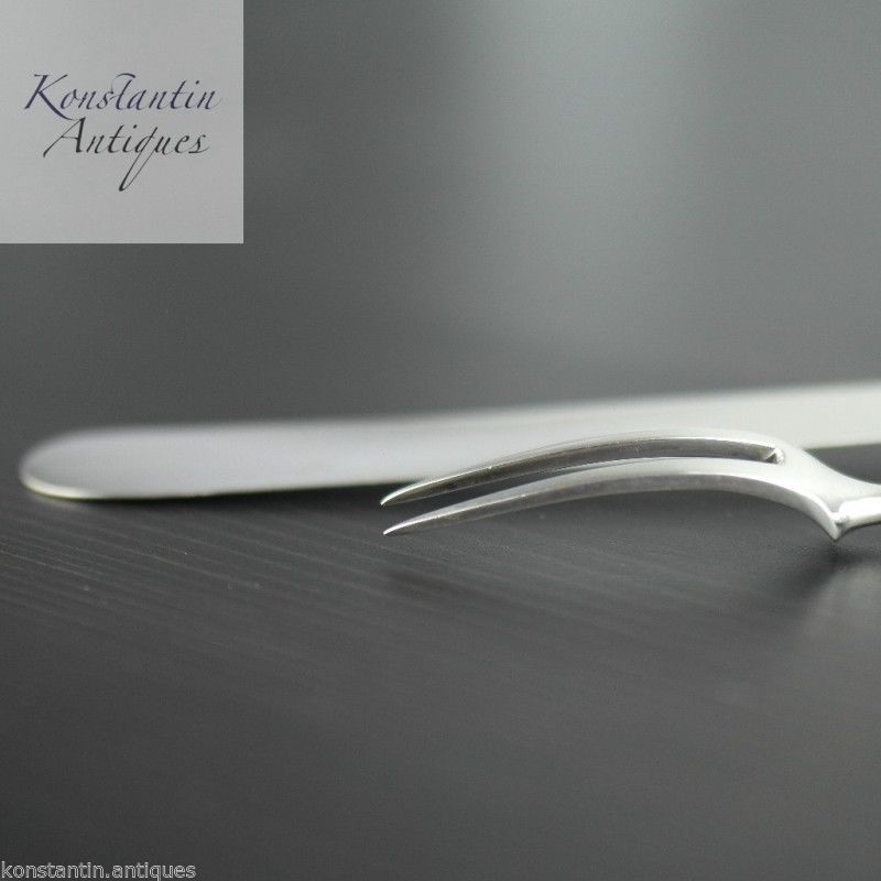 Antikes Set aus 1900er Sterlingsilber mit Perlmutt-MOP-Griffen für Gabel und Messer 