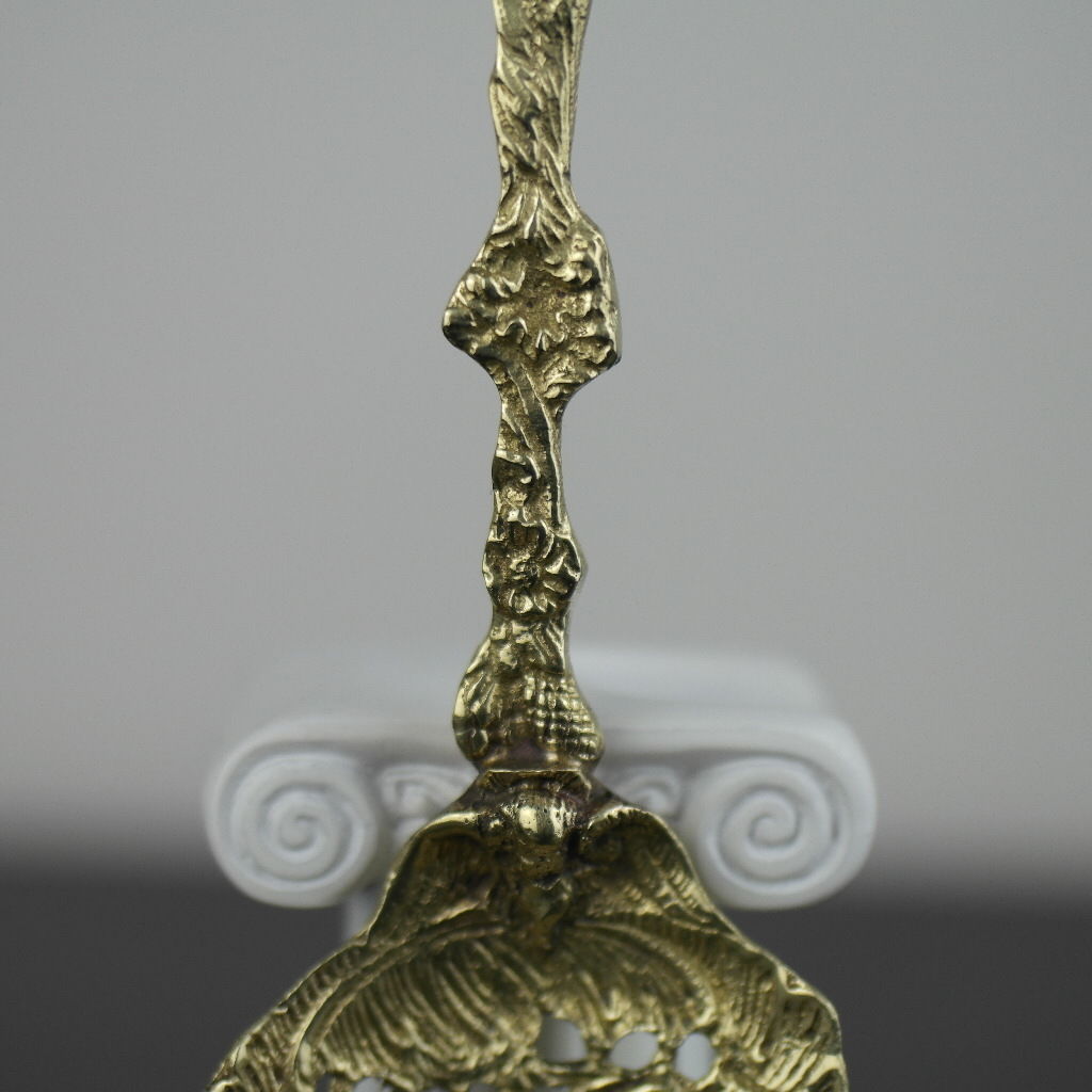 Antique solid brass ornamented strainer French Royal flower dancing couple eagle