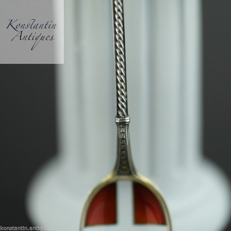Antique sterling silver enamel spoon Bernhardhertz Norway David Andersen Denmark